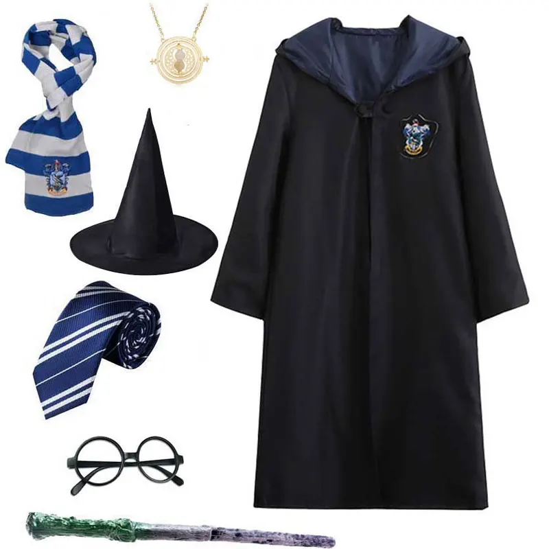 Child Men Women Harris Cosplay Pottes Magic School Robe Scarf Tie Necklace Wand Uniform Halloween Costume