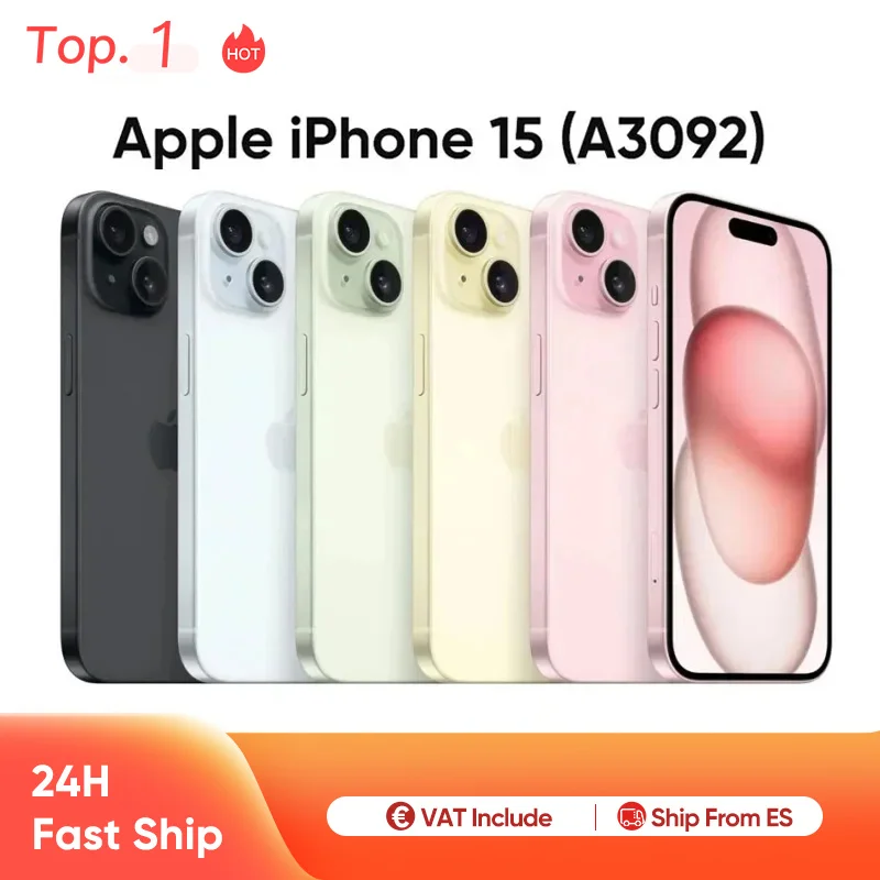 Apple iPhone 15 A3092 6GB RAM 128GB ROM iOS 17 6.1 \'\'Super Retina XDR zed wyświetlacz IP68 odporny na kurz/wodę Dual SIM