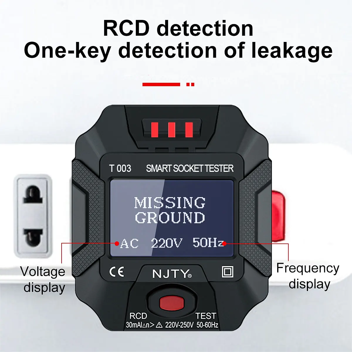 NJTY Socket Tester Live Wire Detect Outlet Detector EU UK US Plug Ground Zero Line Polarity Phase Check Digital AC Voltage Test