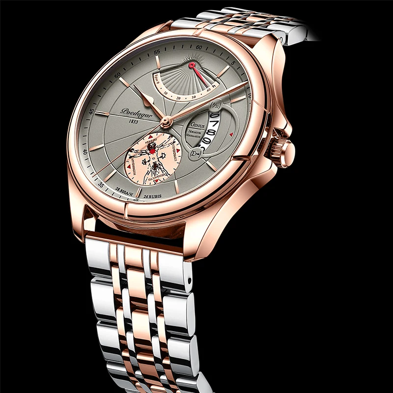 POEDAGAR Ultra Thin Men Watches Top Brand Waterproof Luxury Stainless Steel Quartz Watch For Man Calendar Rose Gold Gifts Clocks