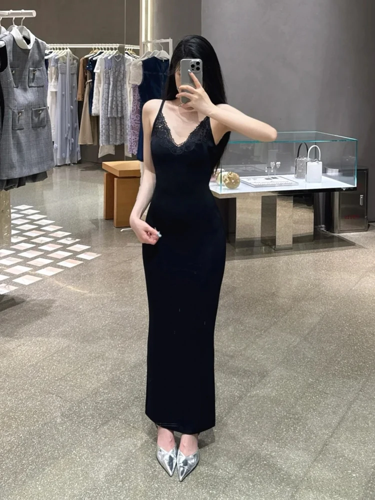 Versão high-end clássico bla renda emenda longa strapl dr bodycon saia ele sle coleção de verão feminino faion