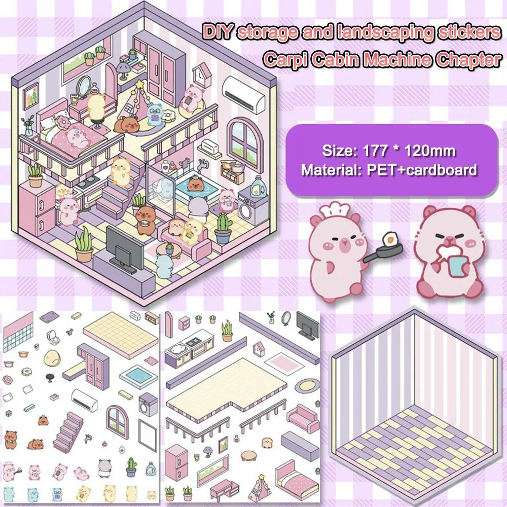 Adesivi paesaggistici 3D cartoni animati Cute Princess Capibara Adesivi paesaggistici in miniatura antistress Adesivo scena cabina tascabile fai da te