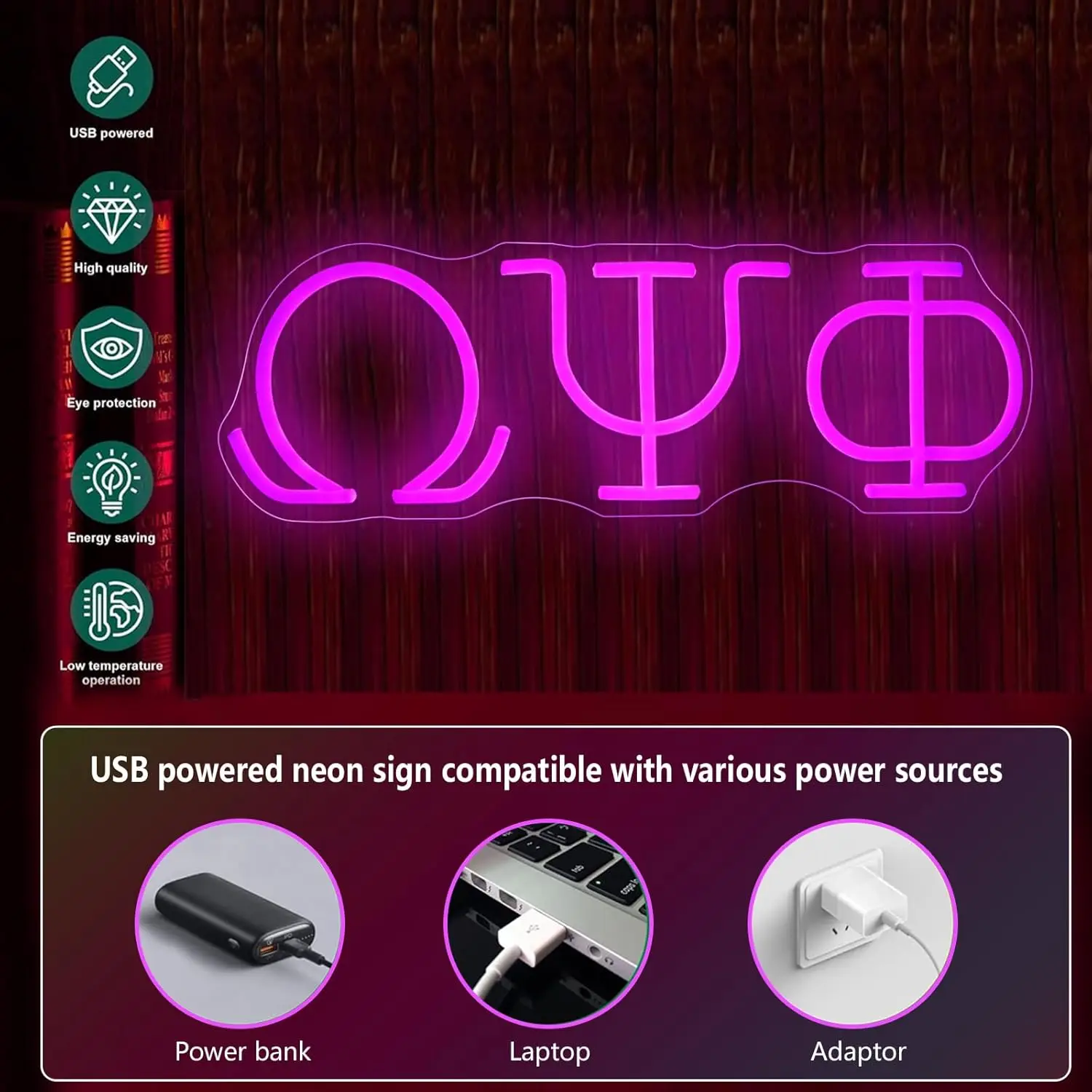 Psi Phi الأخوة النيون تسجيل USB عكس الضوء LED ضوء النيون للرجل الكهف بار مكتب غرفة المعيشة غرفة نوم هدية تزيين المنزل