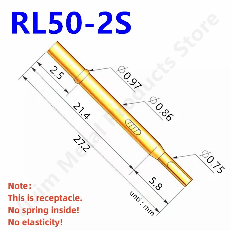 20/100PCS RL50-2S Test Pin PL50-B1 Receptacle Brass Tube Needle Sleeve Seat Solder Connect Probe Sleeve 27.2mm Outer Dia 0.86mm