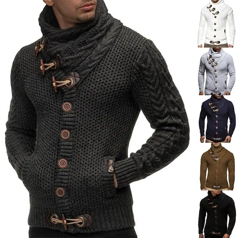 

Men's Autumn Single Knitted Long Sweater plus Size Comfortable Stretchy High Collar Cardigan Easy Care Acrylic Leisure Wear