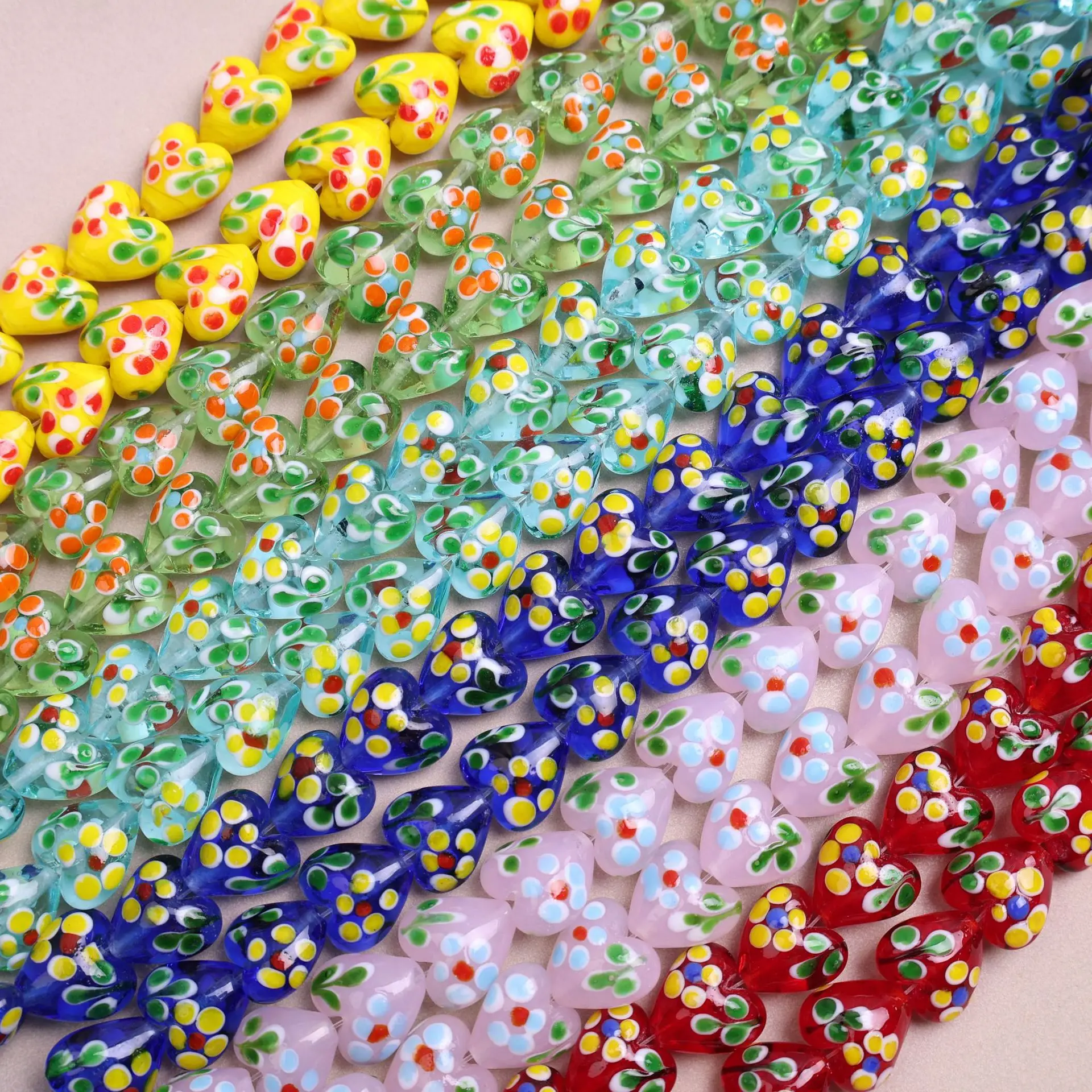 16x14mm 5pcs Heart Shape Handmade Exquisite Patterns Lampwork Glass Loose Beads for Jewelry Making DIY Bracelet Necklace Finding