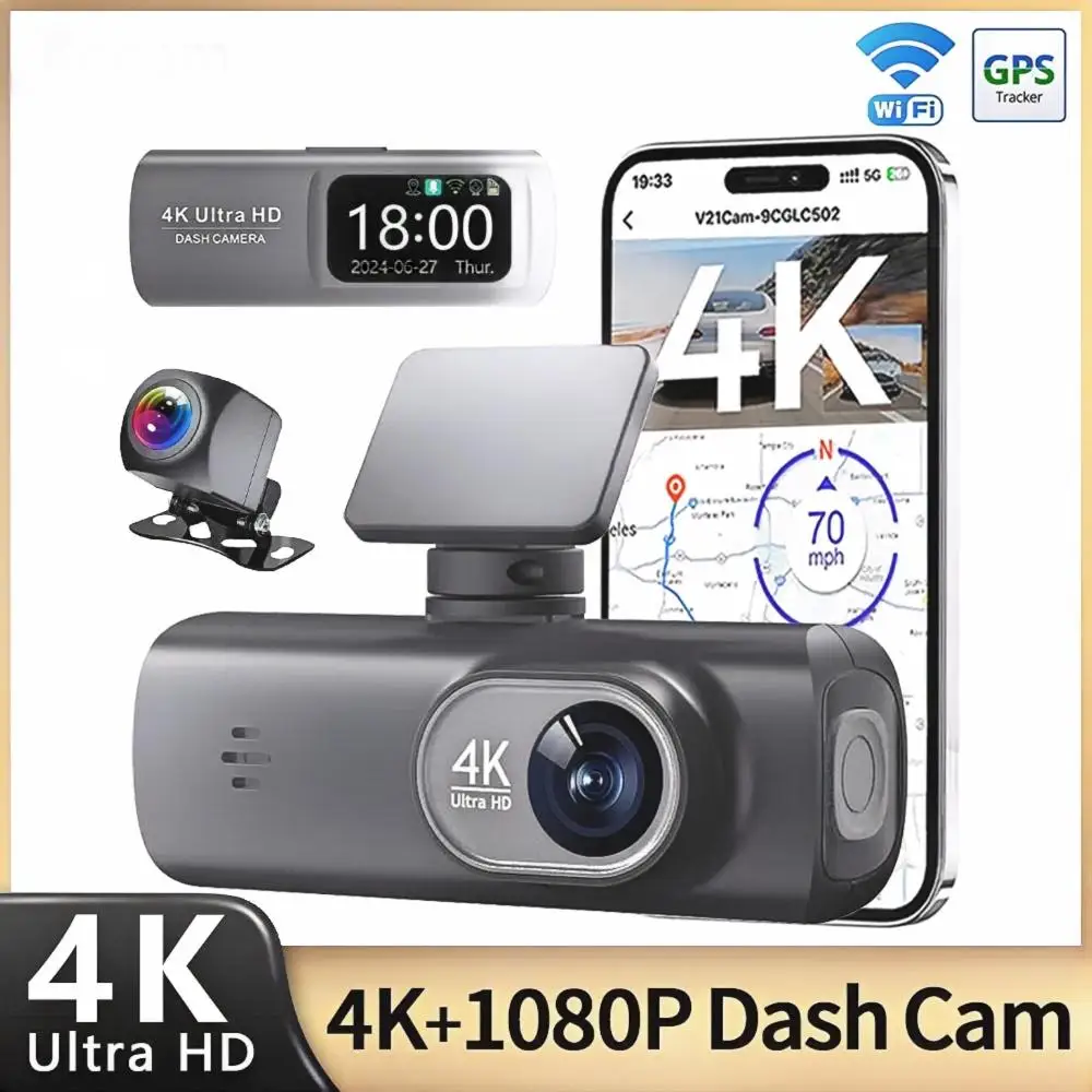 Ultra HD 4K Dual Dash Cam Car DVR 1080P Rear Camera with WiFi GPS 24-Hour Parking Monitoring