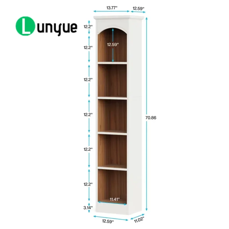 70.8 Inch 5 Tier Retro Brown Wood Bookcase Open Display Shelf Storage Rack for Living Room Bedroom Office Home Decor