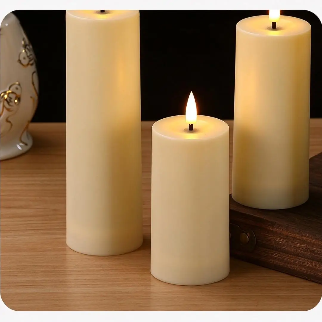 Outdoor Flameless Candle Portable Ambient Lighting Window Lamp Yellow LED Flickering Electric Pillar Candles for Camping Wedding
