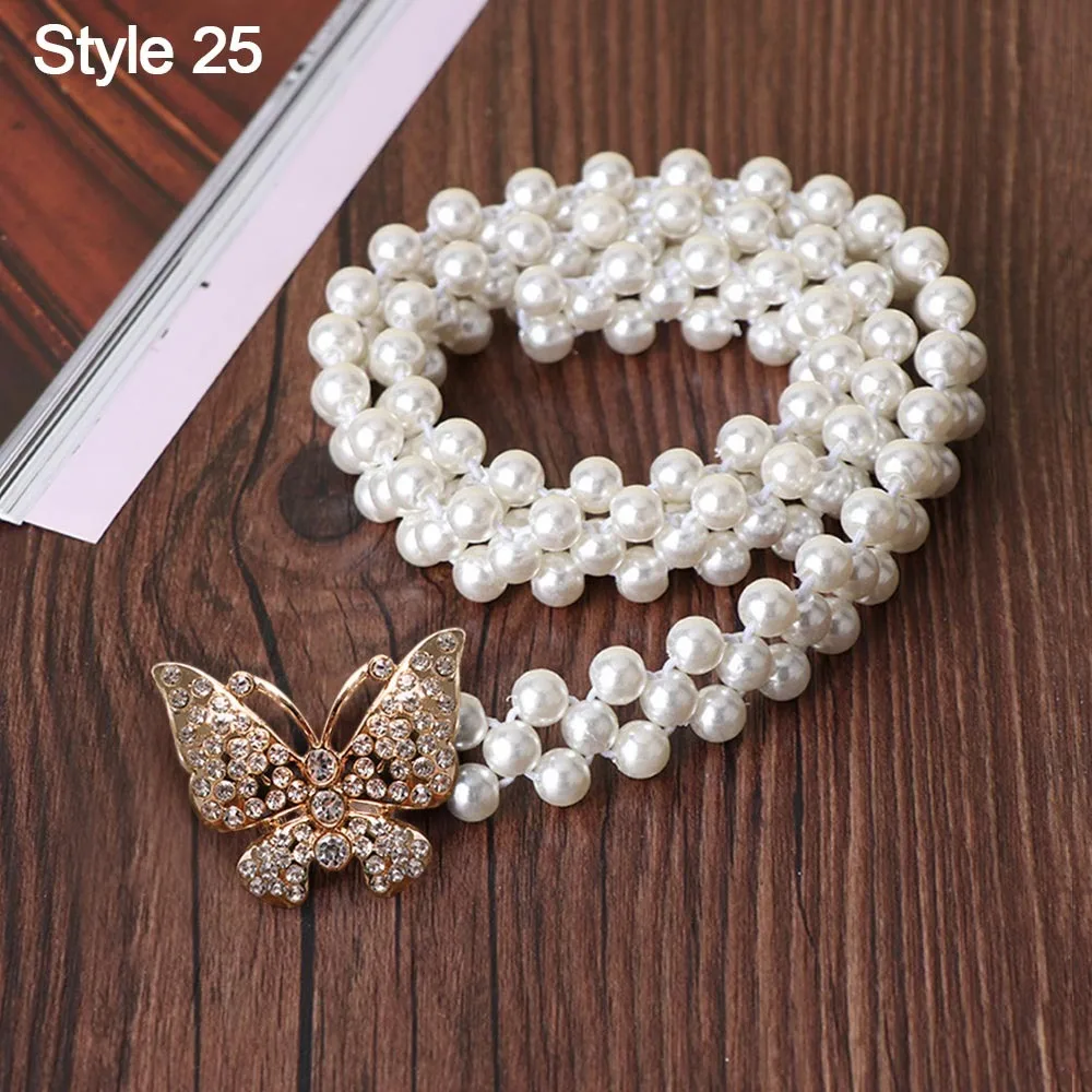 

Fashion Ladies' Elastic Waistband with Pearl Thin Simple Pearl Waist Belt Elegant Rhinestone Waist Chain For Women