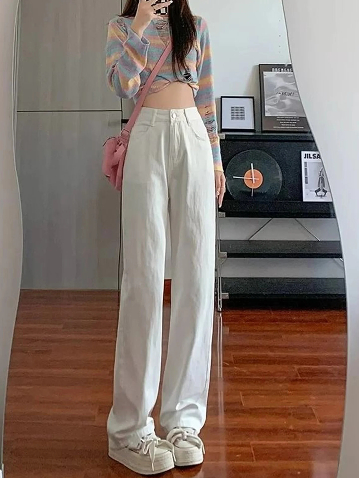 

High Waist Wide Leg Jeans Women's White Slimming Floor-Length Pants Spring 2026 Casual Straight Cut Denim Trousers