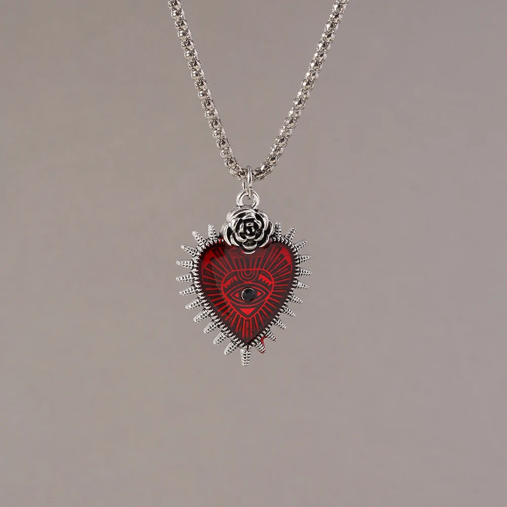 Aihua Steampunk Pfirsichherz-Anhänger Halskette für Damen und Herren, Einfache Popcorn-Kette Herz-Halskette, Modische Schmuck-Accessoires – Detail 8