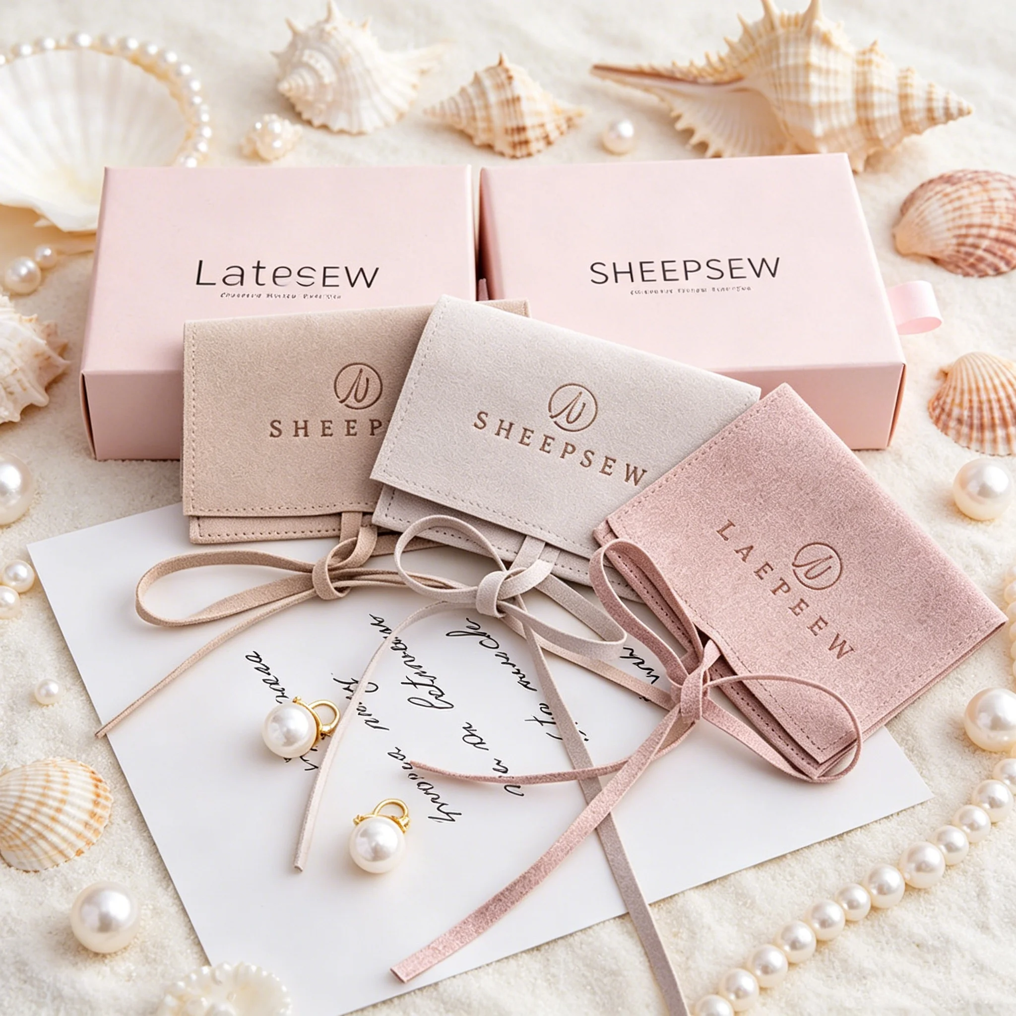 SHEEPSEW Wholesale 8*10cm Custom Printed Drawstring Microfiber Suede Jewelry Pouches Bulk Packaging For Earring Bracelet Small J