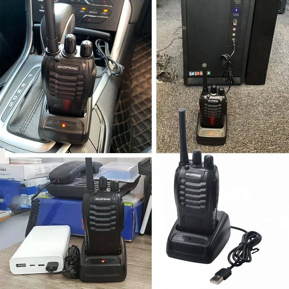 BF-888S Long Range Walkie Talkie, Rádio portátil de 2 vias, Transceiver FM, USB recarregável, fone de ouvido, freqüência, 2 pcs, Hot