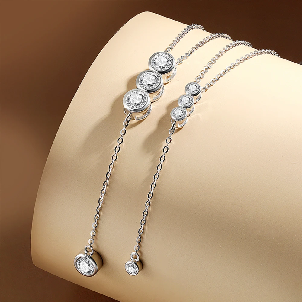 Houtros 3mm/5mm Full Moissanite Necklace for Girls Classic Bubble Clavicular Chain 925 Sterling Silver Party Fine Jewelry GRA