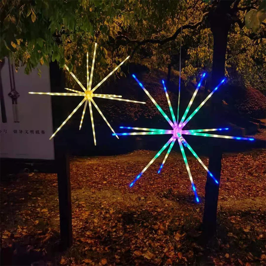 1 paquete de luces de meteorito de fuegos artificiales para exteriores, luz colgante de estrella estrellada con control remoto, bola de estrella de hadas, luz de paisaje