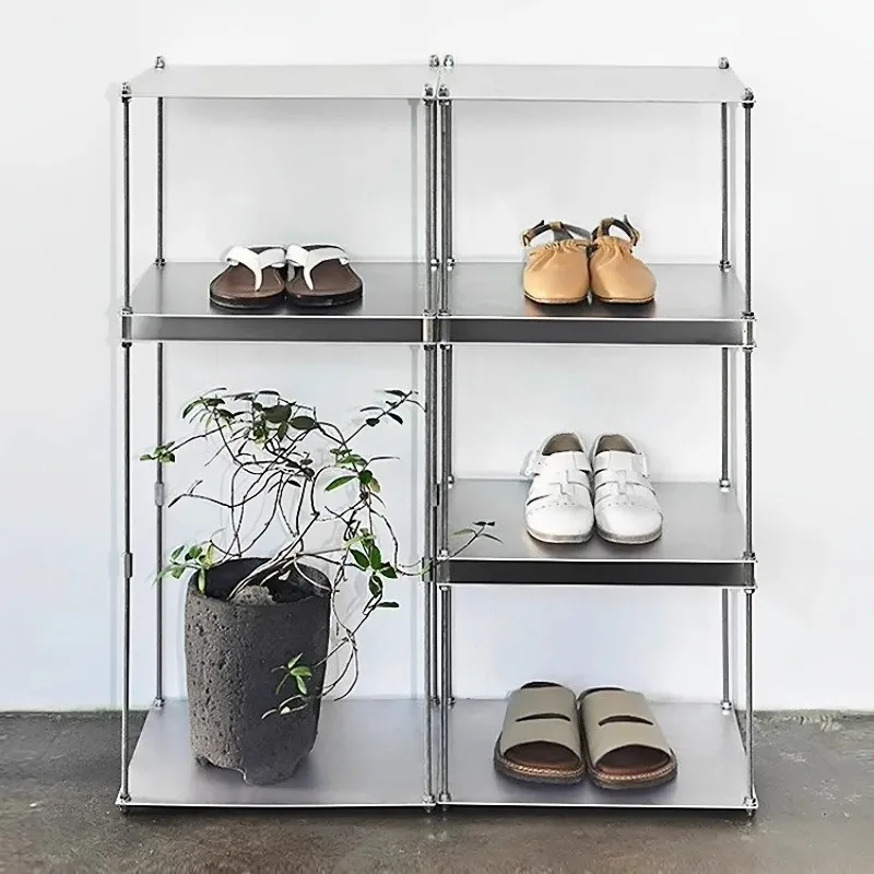 Industrial Stainless Steel Modular Shelf Multi-Layer Display Rack for Living Room Minimalist Home Organizer Metal Storage System