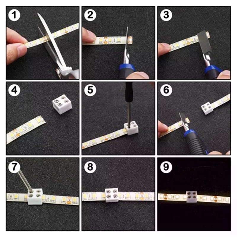 3/5/8/10Pcs LED Strip Connector 2Pin 8mm 5/12/24V Versatile LED Light Solderless Connector Adapter For 22/20/18/16AWG Solid Wire