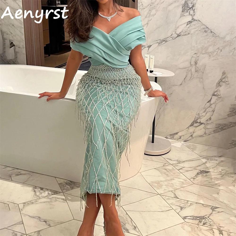 Aenyrst-Vestidos de Noche de sirena entrecruzados con cuello en V y hombros descubiertos, Sexy, sin espalda, hasta el tobillo, vestidos de graduación personalizados