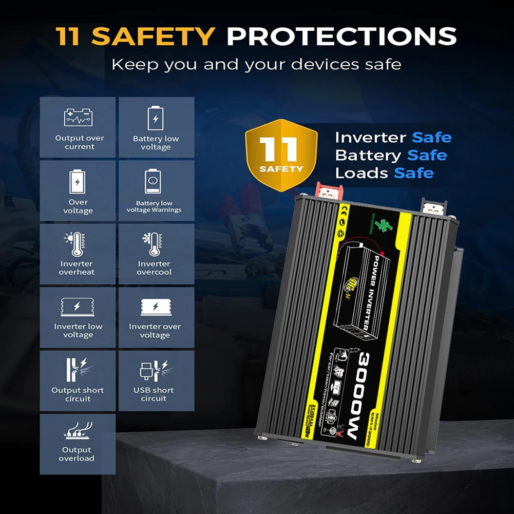 

Интеллектуальный инвертор постоянного тока 12 В в переменный ток 110/220 В, двойной USB автомобильный трансформатор напряжения, 3000 Вт, автомобильный интеллектуальный инвертор для автофургона