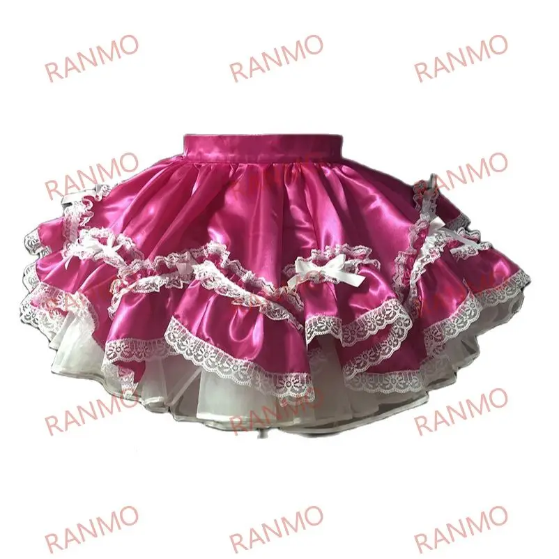 

Satin Lace Patchwork Multi-layer Organza Underskirt Sexy Bow Tie with Lace Embellishments for Party Girly Cross Dresser Short