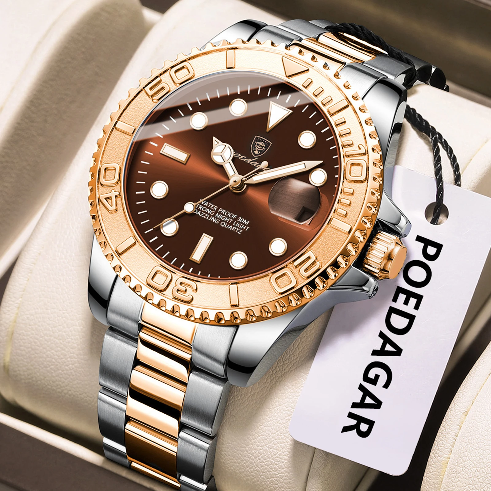 Reloj POEDAGAR de lujo para hombre, Reloj resistente al agua de acero inoxidable con fecha luminosa, relojes de cuarzo de negocios a la moda para hombre