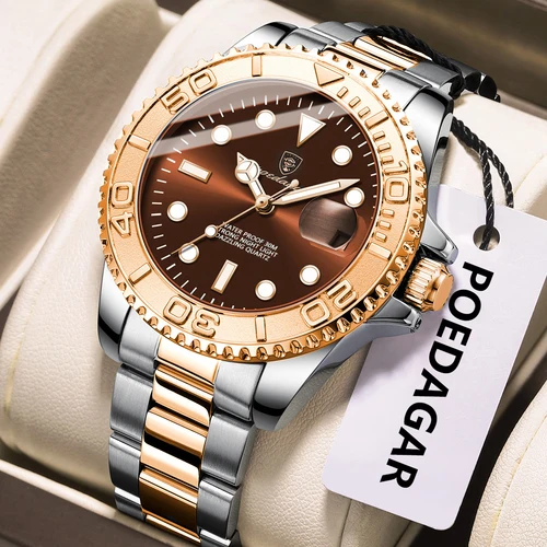 Imagen 1 del producto Reloj POEDAGAR de lujo para hombre, Reloj resistente al agua de acero inoxidable con fecha luminosa, relojes de cuarzo de negocios a la moda para hombre
