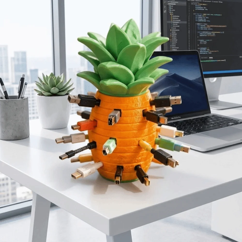 3D Printed Pineapple Cable Holder Modular Design Pineapple Shape Cable Organizer Decorative Case Creative Desk Cord Holder Home