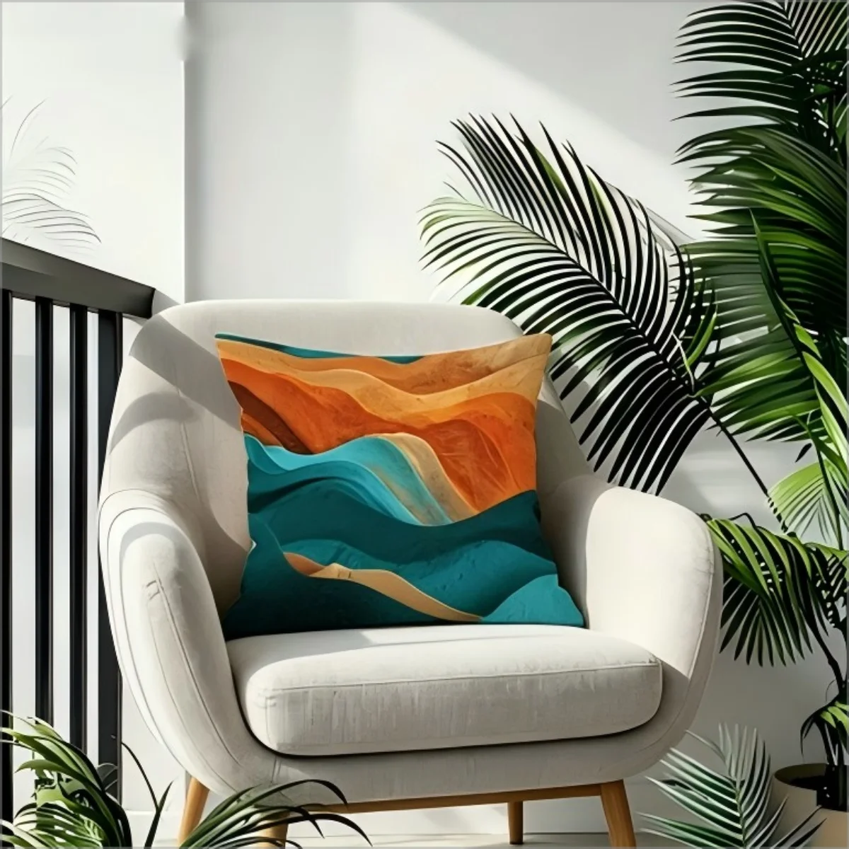 Boho Abstrakte Bergmotive Kissenbezug mit Kunststickerei 2D-Druck Moderner Boho Kissenbezug für Sofa Bett Couch Wohnzimmer Heimdekoration