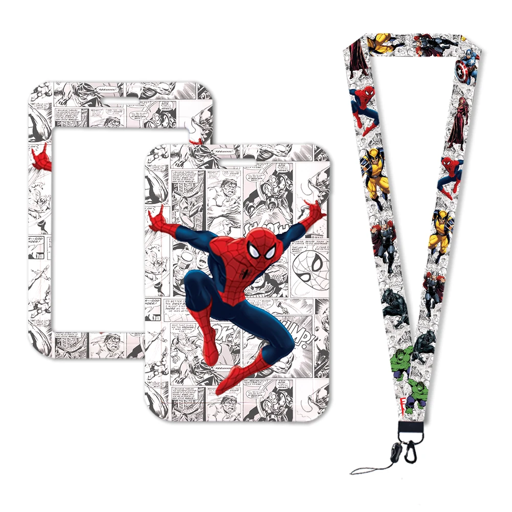 Disney Superhero ID Card Holder Lanyards Men Business Neck Strap Credit Card Case The Avengers Boy Badge Holder Retractable Clip