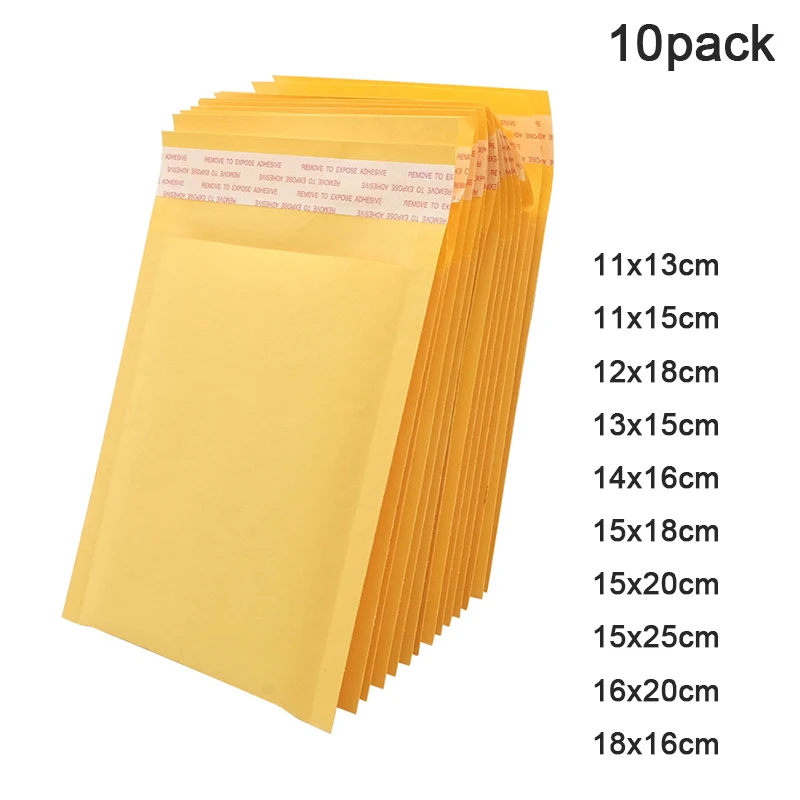 10pcs Kraft Paper Bubble Envelopes Padded Mailers Shipping Envelope Self Seal Shipping Packaging Bag Courier Storage Bags 9 Size