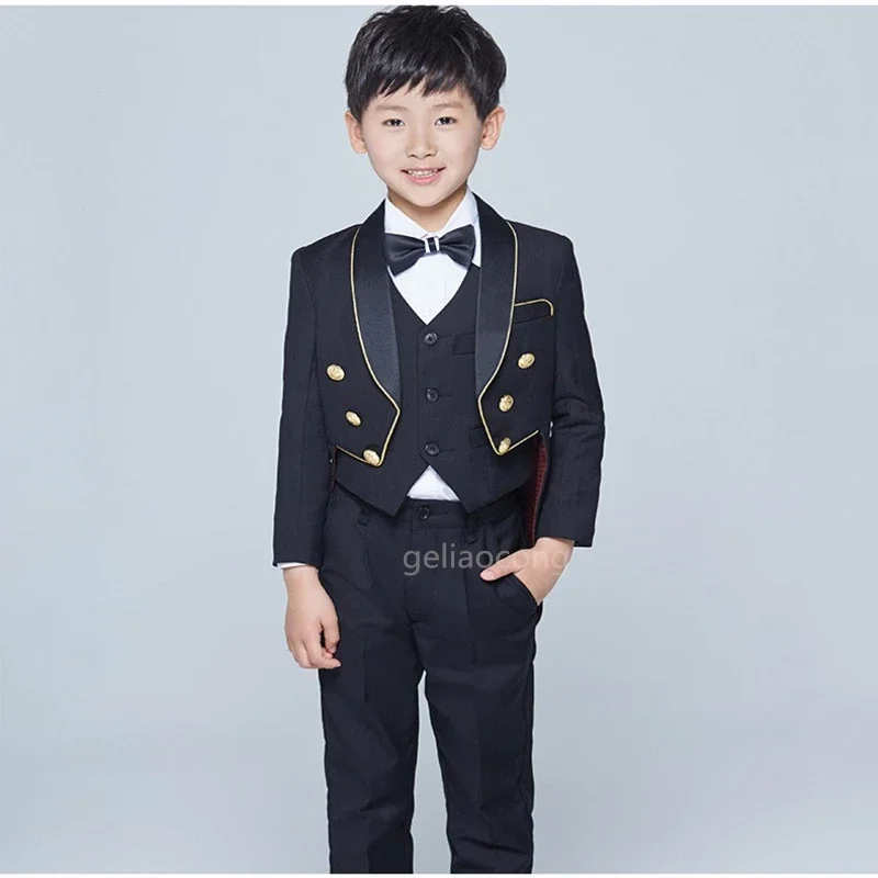 England Style Black/White Tailcoat Suits Boys Clothes Set Kids Formal Wedding Party Blazer Coat 3Pcs Costume