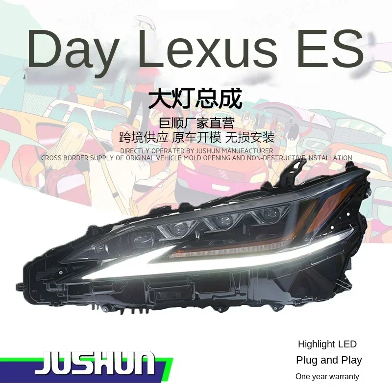 A pair Suitable for 18-23 Lexus ES headlight assembly modified LED three-eye matrix headlight streamer steering high matching