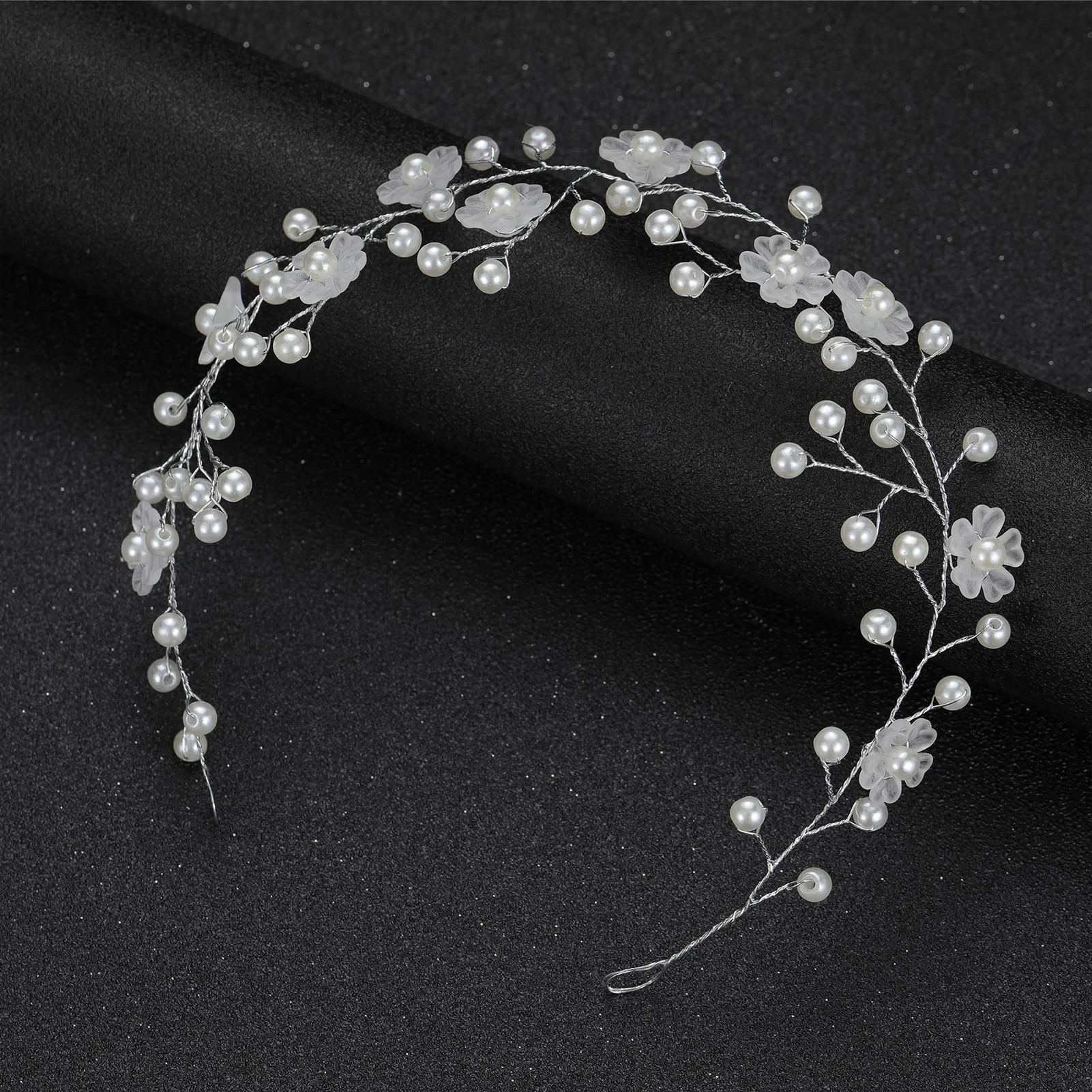 Sweet Transparent Flowers Hair Hoop Handmade Stability Luxurious Pearls Headwear for Bridesmaid Wedding Dating Shopping