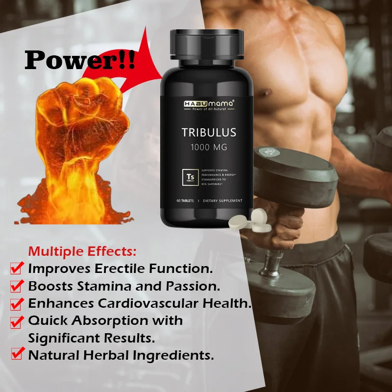 Extra Potency & High Purity - Tribulus 1000MG Supplement Tablets for Men，Boosts Energy, Mood and Performance