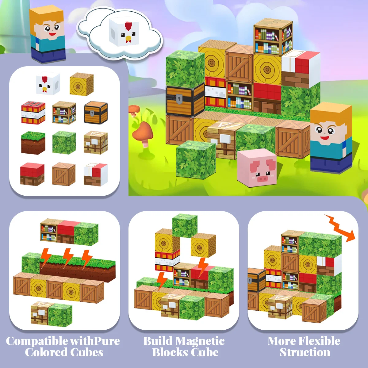 27pcs Iron Box Magnetic Block Set,Magnetic Tiles,Children's Puzzle Building Blocks Toy,Preschool Educational Building blocks Set