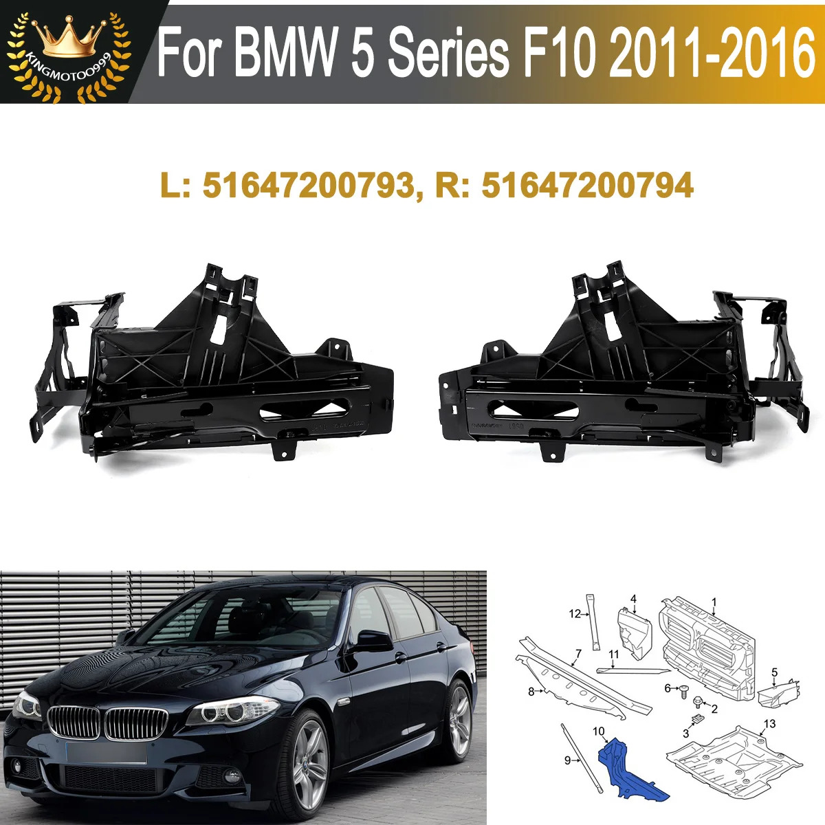 

Headlight Mount Bracket for BMW F10 2011-2016 528 535 550 528i Left & Right Side Headlight Bracket Radiator Outer Support