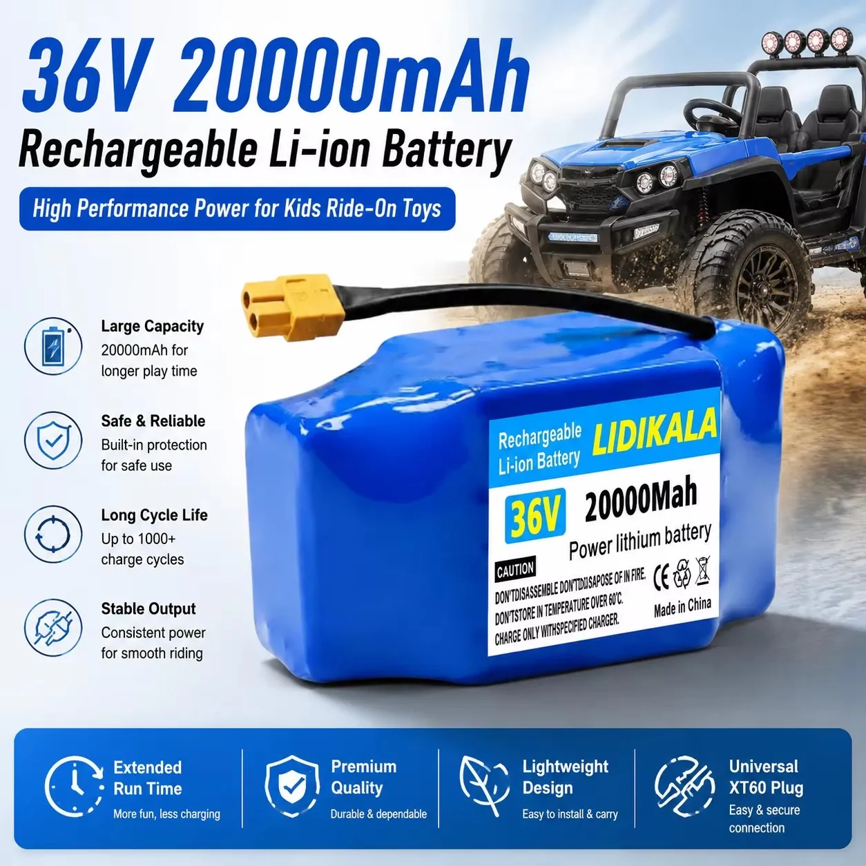 Batteria al litio ricaricabile 36V 20000mAh 10S2P 18650, nuova e originale, con connettore XT60, ad alta capacità, ideale come batteria di ricambio per monopattini elettrici.