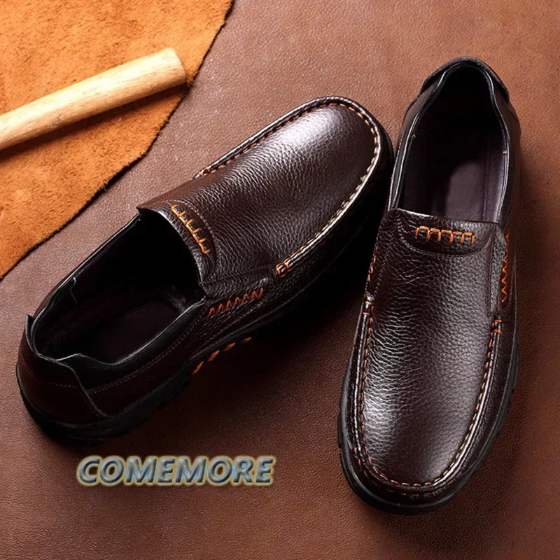 New Casual Business Leather Shoes Men Soft Sole Breathable Lightweight Spring Autumn Anti Slip Male Designer Loafers Black Brown