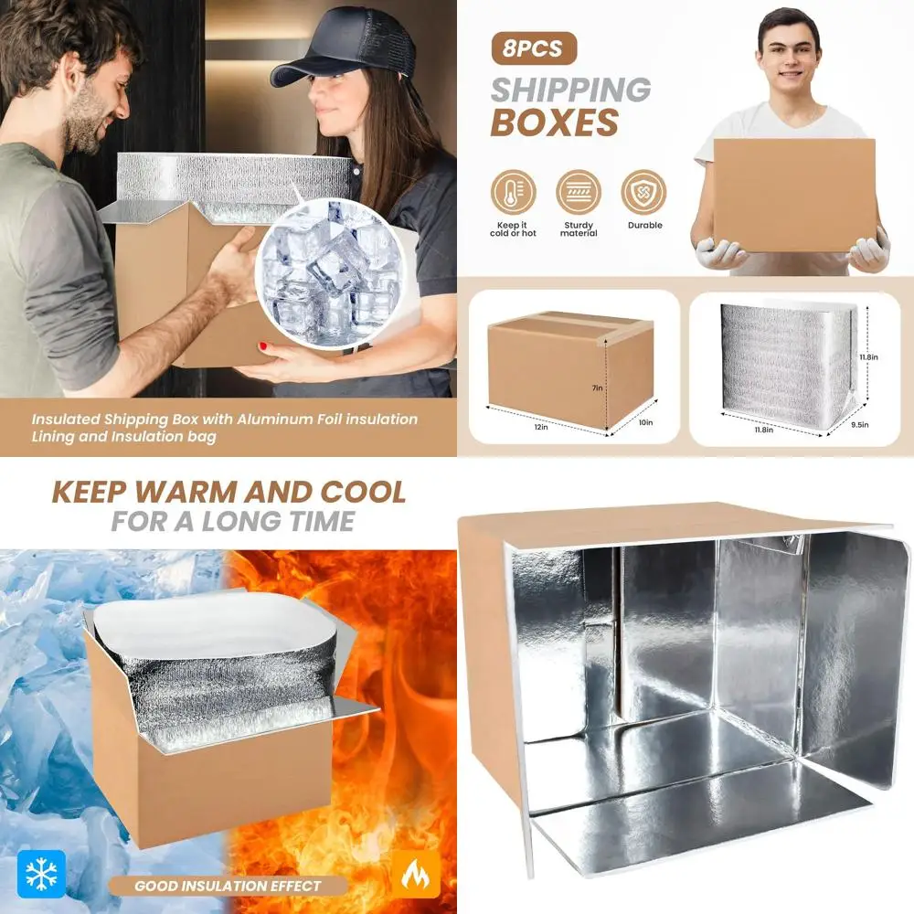 

Insulated Shipping Boxes with Oil Liner, Reusable Styrofoam Coolers for Cold or Frozen Items, 12x10x7 Small Mailing Boxes