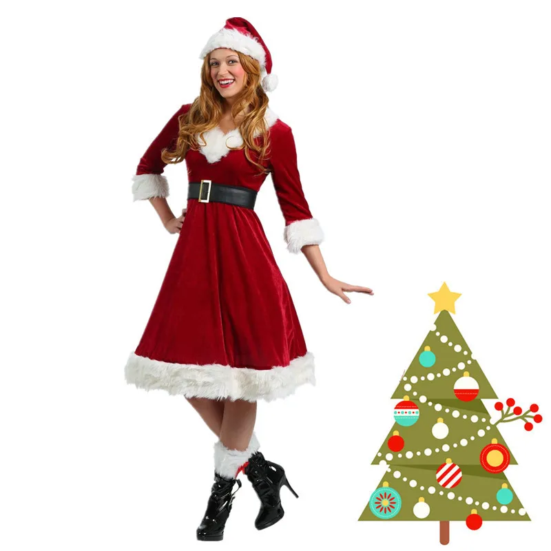 Robe d'Hiver Rouge pour Femme, Costume Sexy de Barrage de Noël, Cosplay, Père Noël, avec Accessoires Inclus