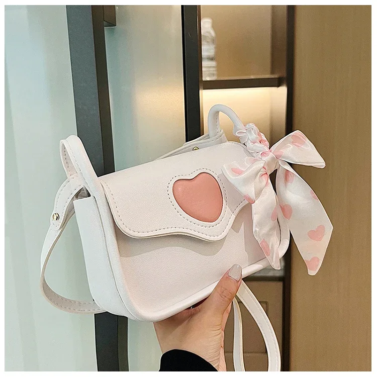 Cute Love Heart Women\'s Small Square Shoulder Bags Fashion Female Messenger Bag Simple Ladies Crossbody Purse Handbag with Scarf