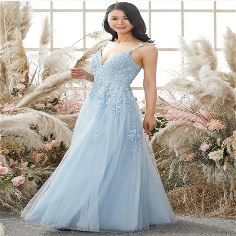 Elegante Partykleider mit Applikationen für Frauen 2025, A-Linie, luxuriöse blaue Abendkleider, Abschlussball, Sommer, formelles Kleid, Mädchen, neu, individuell