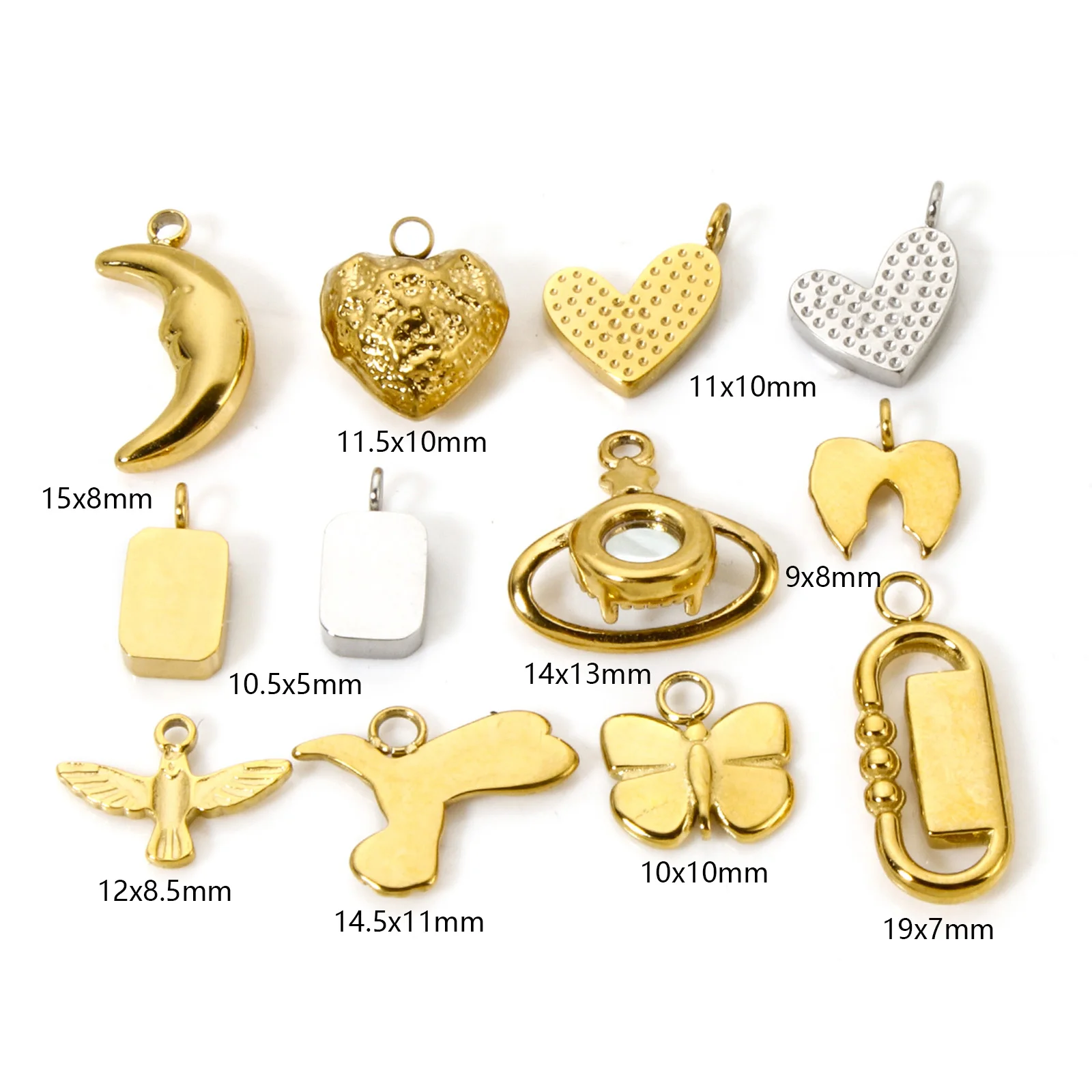 1pc 304 Stainless Steel Charms 18K Gold Plated Heart Moon Wing Small Pendants Necklace Bracelet Findings for DIY Jewelry Making