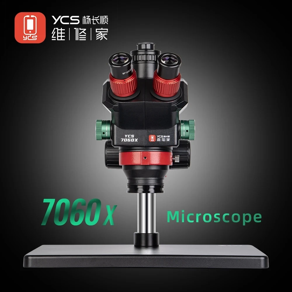 

Тринокулярный микроскоп YCS 7060X HD с основанием 7X60 Zoom 4K Комплект камеры для мобильных телефонов Сварка печатных плат Микроскоп Наборы электроинструментов