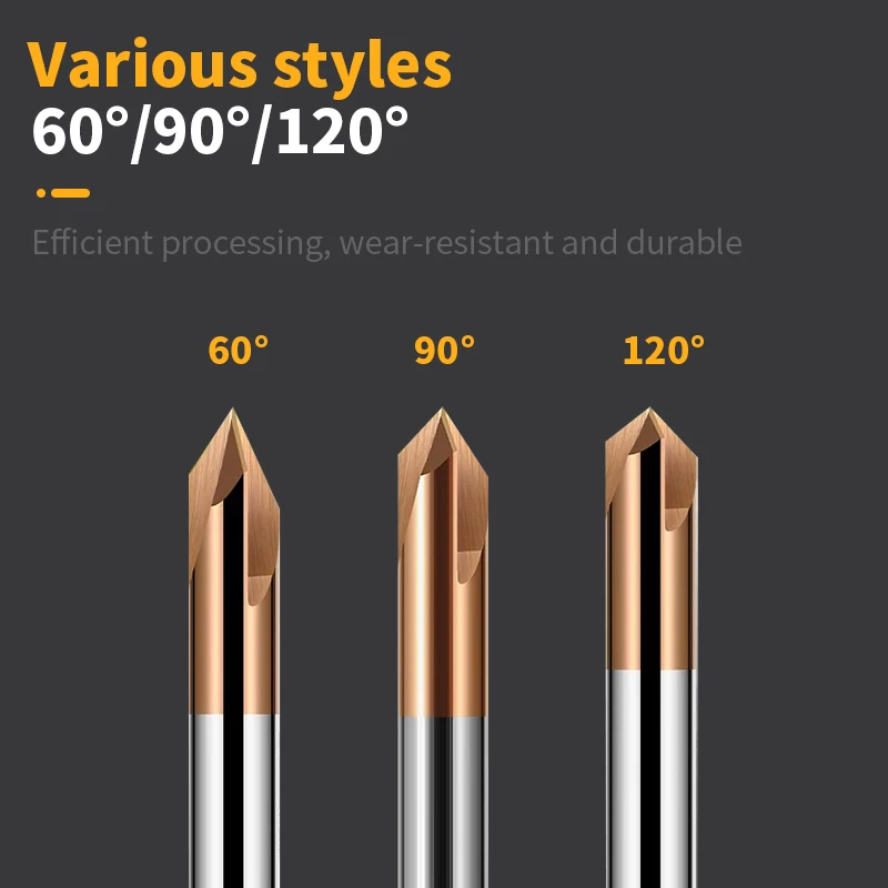 Frez trzpieniowy z węglika spiekanego Kerseo do fazowania, gratowania krawędzi, frez do rowków V, 60 90 120 stopni, 3 ostrza, frez do fazowania.