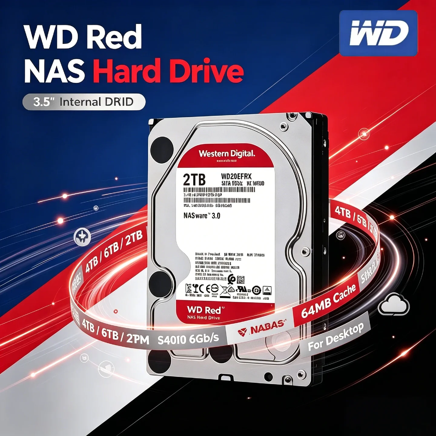 WD Red 1TB 2TB 4TB 6TB Red NAS Hard Disk Drive 3.5" 6TB Internal Hard Drive SATA 6Gb/s 5400RPM 64MB Cache For Desktop