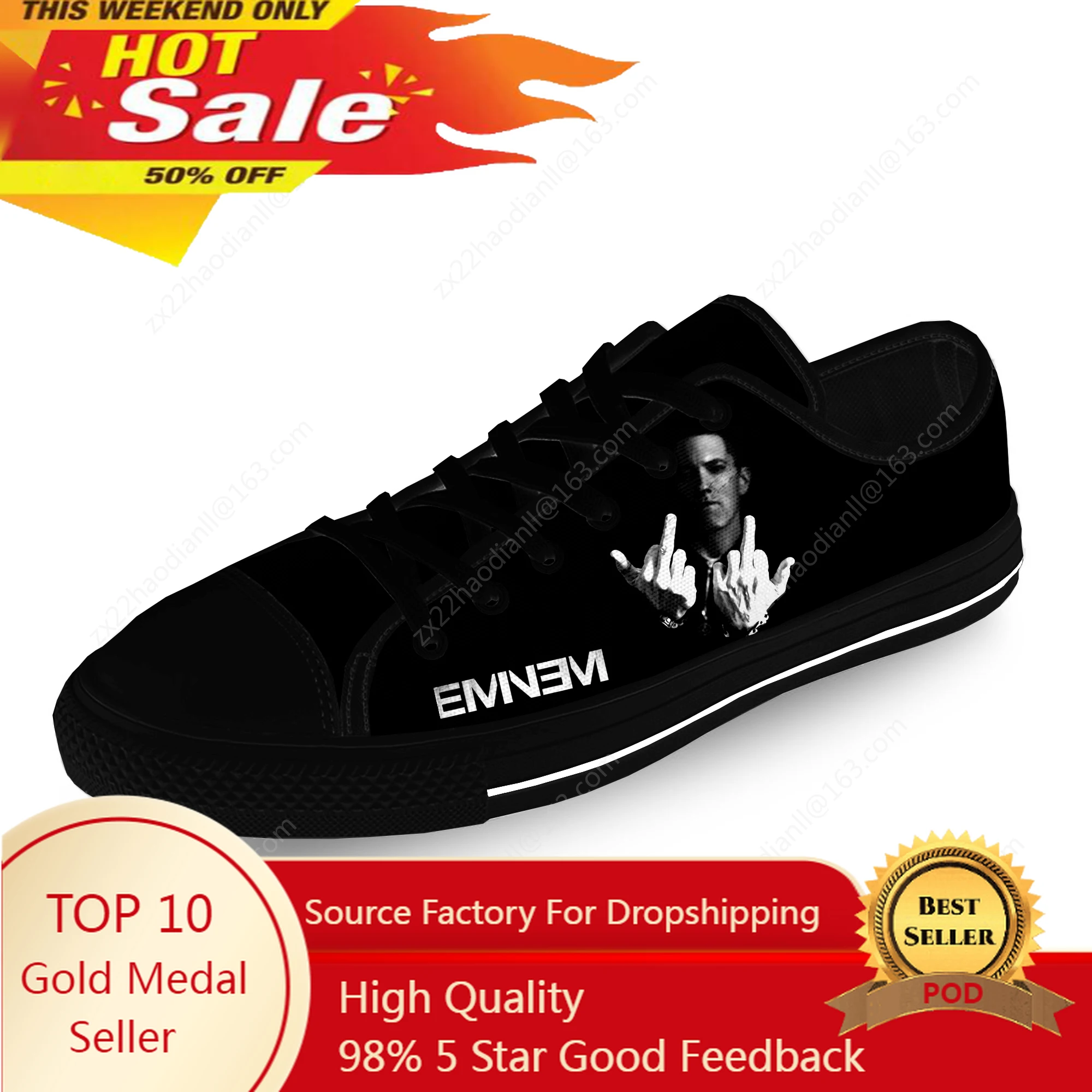 Eminem Hip Hop Rapper Rap Singer Casual Cloth Fashion 3D Print Low Top Canvas Shoes Men Women Lightweight Breathable Sneakers