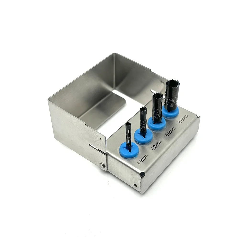 4Pcs Dental Implant Trephine Burs Set for Bone Grafting Long Surgical Drilling Compatible with Low Speed Handpiece