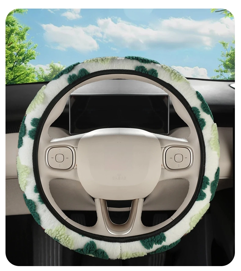 Blumenförmiger Auto-Lenkradbezug mit Plüsch-Dreidimensionalmuster Elastischer und Dehnbarer Schutzbezug für Damen-Autos – Detail 14